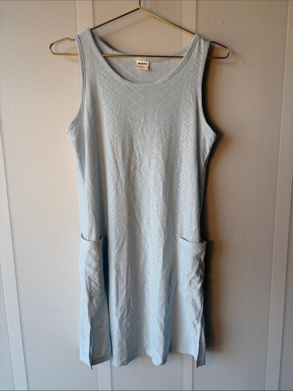 Light Blue Eyelet Swim Coverup Tank Dress with Pockets